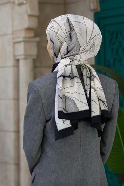 Vissona LÜKS MEDİNE İPEĞİ YAPRAK DESENLİ GRİ RENKLİ 75X195 KIRIŞMAZ ŞAL MOSS ...