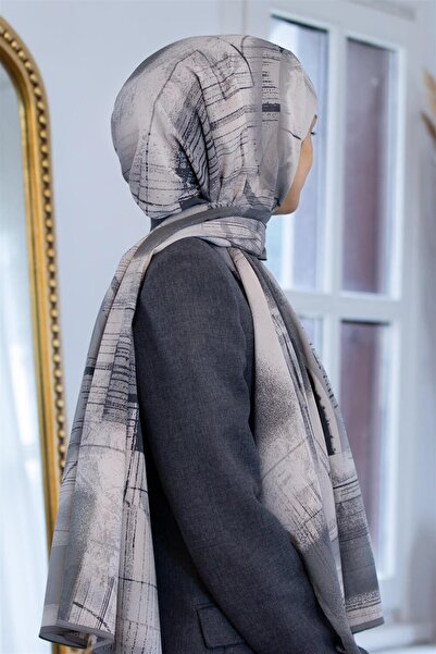 Vissona LÜKS MEDİNE İPEĞİ GEOMETRİK DESENLİ GRİ RENKLİ 75X195 KIRIŞMAZ ŞAL MO...