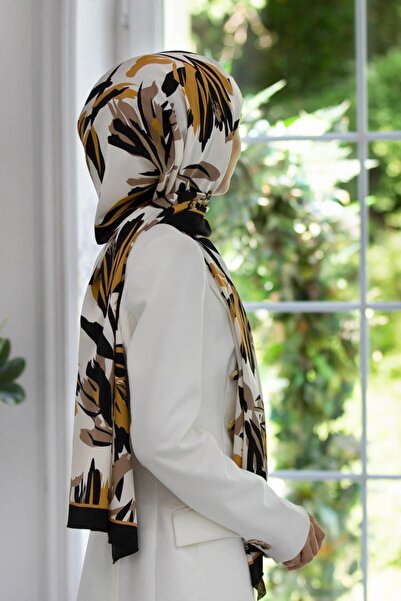 Vissona Luxurious Medina Silk Leaf Patterned Black Colored 75X195 Non-Crimp S...