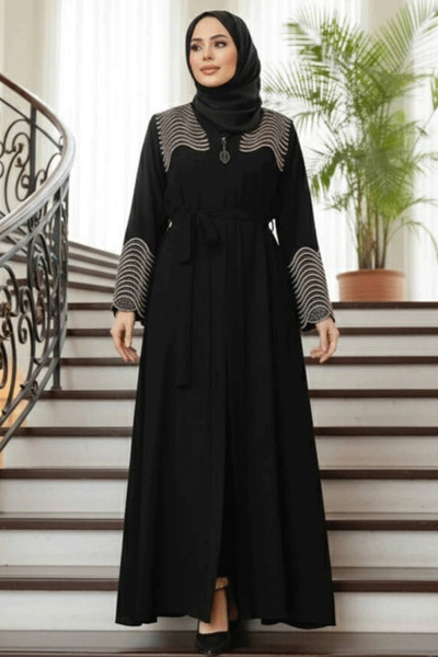 Neva Style Візерунчастий чорний Tesettur Abaya 29105S