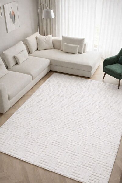 Merinos Rölyef Elit Bukle Krem Kaymaz Taban Kesme Halı Yolluk