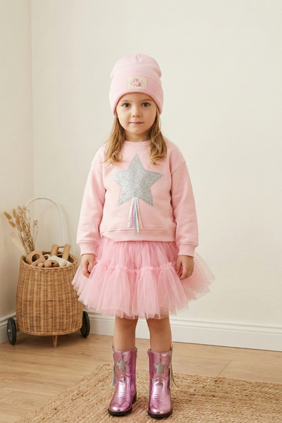 Le Mabelle Pembe Yıldız Nakışlı Kurdele Detaylı Kız Çocuk Sweatshirt