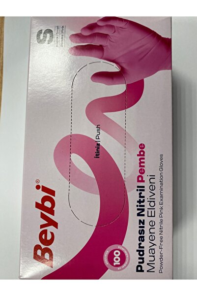 Beybi قفازات نيتريل وردية اللون بدون بودرة. (مقاس S.) 1 عبوة (100 قطعة)