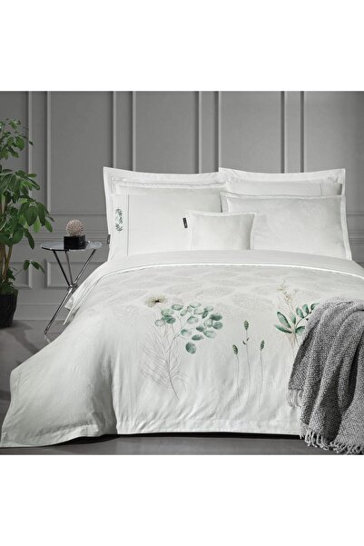 Sarev طقم غطاء لحاف Leandra Double من الساتان القطني 100% "300 TC" باللون الأبيض