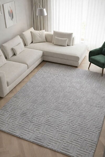 Merinos Rölyef Elit Bukle Gri Kaymaz Taban Kesme Halı Yolluk