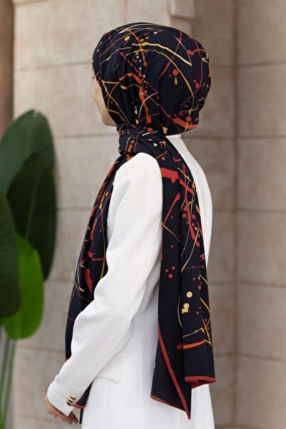 Vissona LÜKS MEDİNE İPEĞİ BOYA DAMLASI DESENLİ SİYAH - BORDO RENKLİ 75X195 KI...