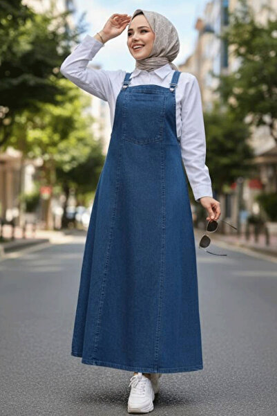 N.S NEVA STYLE Kot Lacivert Tesettür Jile Elbise 19131L