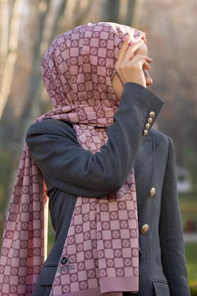 Vissona ȘAL DE MĂTASĂ MEDINA DE LUX CU MODEL MONOGRAMĂ, CULOARE PUDRĂ, 75X195...
