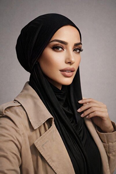 Aişe tesettür Siyah Çizgili Kelebek Model Bone Şal