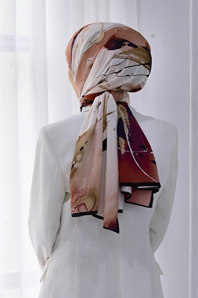 Vissona LÜKS MEDİNE BATİK DESENLİ BEJ - BORDO RENKLİ 75X195 KIRIŞMAZ ŞAL MOSS...