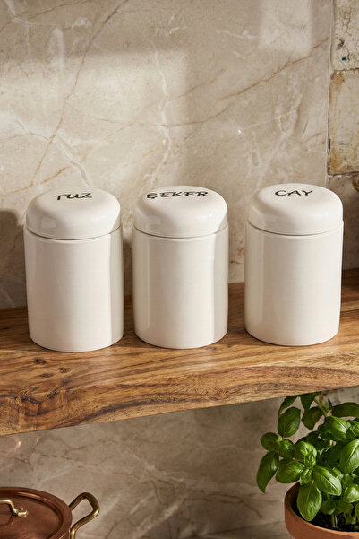 Perotti Heybeli 3'lü Porselen Kapaklı Yuvarlak Formlu Ergonomik Kavanoz Takımı