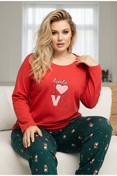 Siyah İnci kiremit desenli Curve Büyük Beden Battal Boy Pamuklu Pijama Takım2...