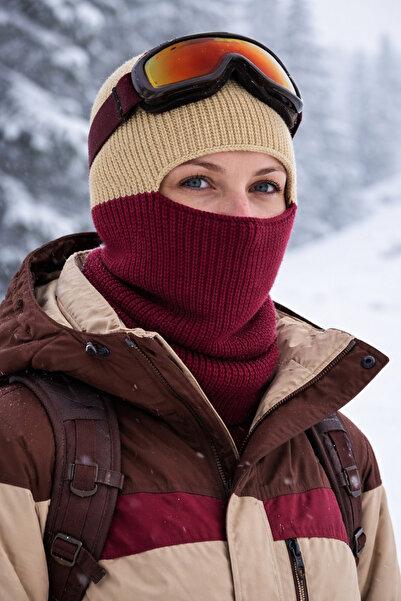 Külah Color Block Renkli Balaclava Kar Maskesi Triko Bere Boyunluk 1 Adet