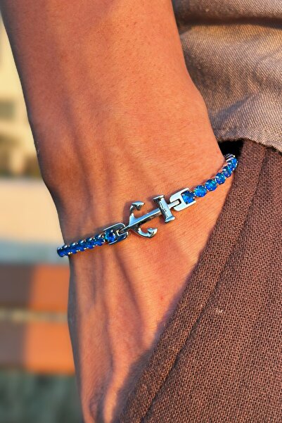 HERİF Aksesuar Erkek Çapa Motifli Parlak Lacivert Zirkon Taşlı Ayarlanabilir ...