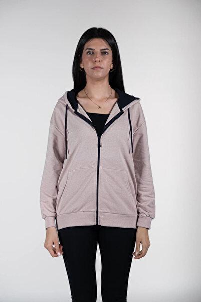 defys Defy's Alya Kadın Pamuklu 2 İplik Şardonsuz Oversize Kapüşonlu Fermuarl...