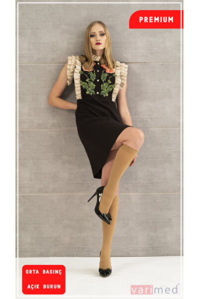 Varimed 3210 Premium CCL2 Orta Basınç Diz Altı Açık Burun Normal Boy Çorabı