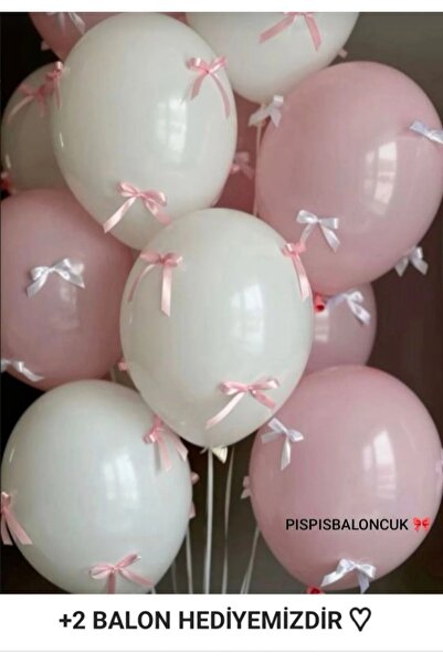 PISPISBALONCUK Beyaz ve Pembe Balon Seti – Kurdeleli Coquette Parti Süsü – Ba...
