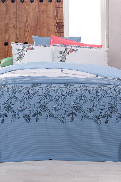 Sarev طقم غطاء لحاف فردي أزرق من إيفا ميا - 100% قطن، بيكيه ودوش