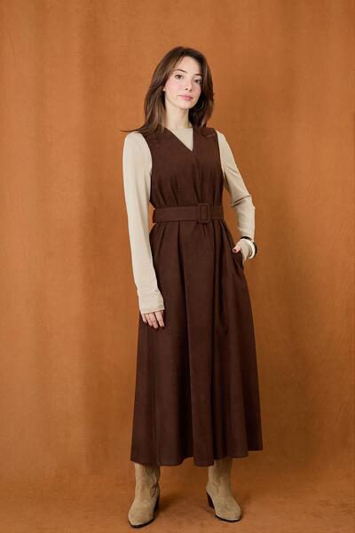 Soul Rochie de damă din piele intoarsa cu decolteu in V cu detaliu curea - 32...