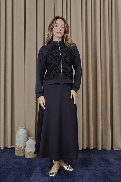 Puane Set jachetă cu fermoar cu detalii din dantelă pentru femei - 14385TKS -...