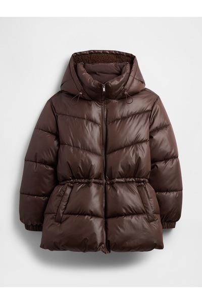 GAP Kadın Koyu Kahverengi ColdControl Max Relaxed Midi Puffer Şişme Mont