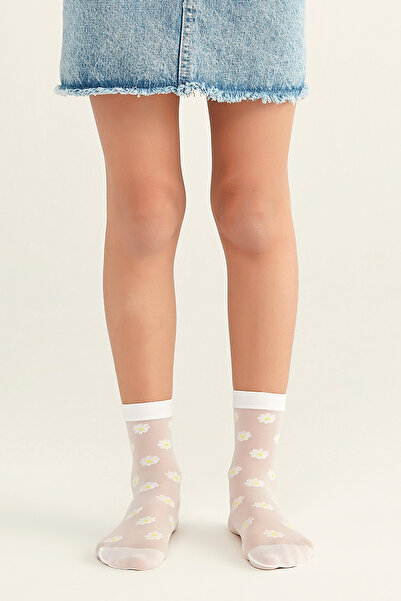 Penti Girl's White Pretty Moon Daisy Socks