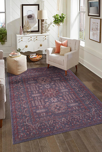 Konfor Halı Antik 1113 Klasik Vintage Eskitme Salon Halısı Mor Retro Mutfak H...