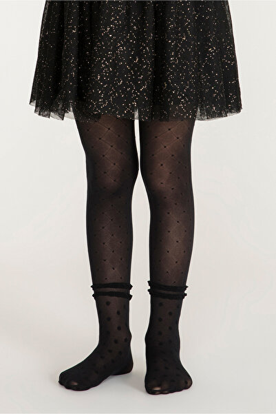 Penti Siyah Kız Çocuk Desenli Külotlu Çorap