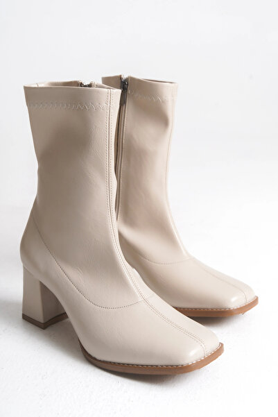 Lively Stylish Erika Küt Burunlu Kalın Topuklu Streç Bot