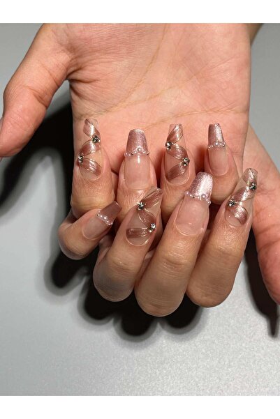 wow kutu E05 M Beden Nude Kedi Gözü Taşlı Protez Jel Takma Tırnak Ve Aksesuarlar