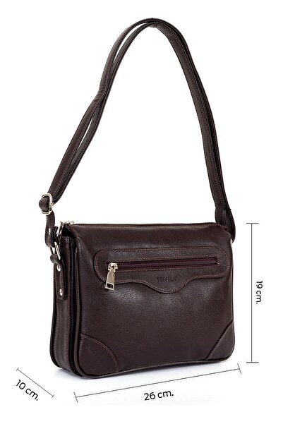 Solo Bag حقيبة كتف نسائية باللون البني مع 7 أقسام وحزام متقاطع