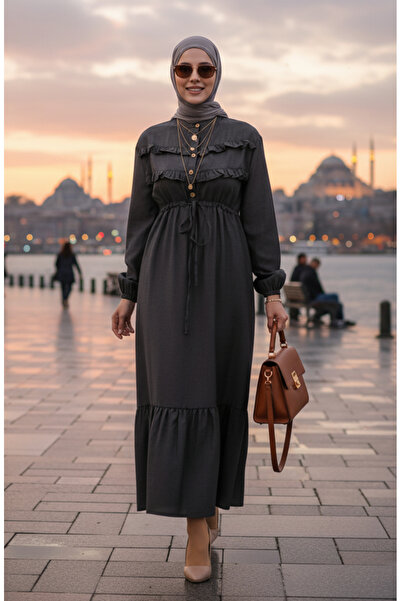 sefamerve Rochie din denim cu volane în față colorată afumată - 0486-01