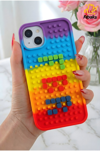 Fibaks iPhone 13 - 14 - 15 Case Colorful Puzzle Piece Camera Protected Silico...