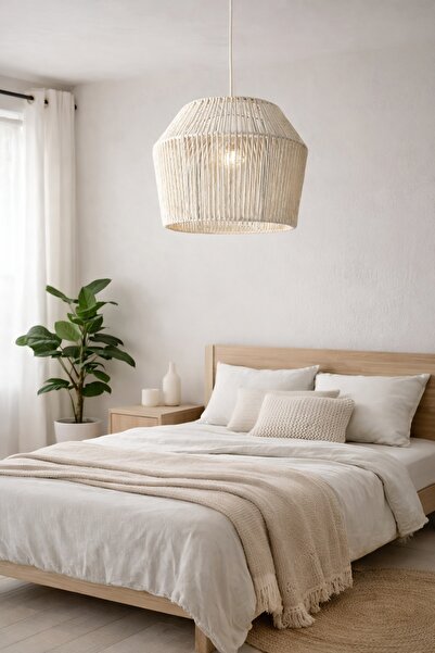 YUTEDEKOR El Yapımı Bohem Makrome Avize – Ekru | Diamante 30 cm