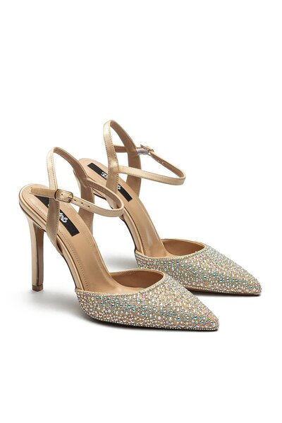 Dedos Pantofi de seară din satin cu toc înalt cu cataramă brodată cu piatră 330