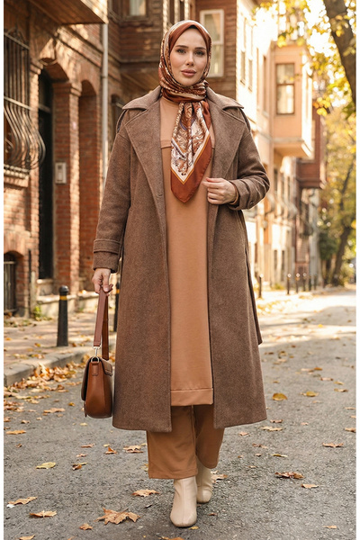 sefamerve Set aus Tunika und Hose in Milchkaffee – 0549-04, zwei Fäden