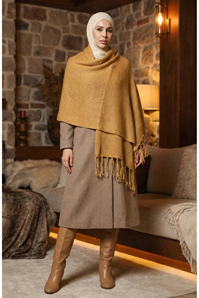 sefamerve 2064-09 Model Knitwear Knitted Shoulder Shawl - Gold