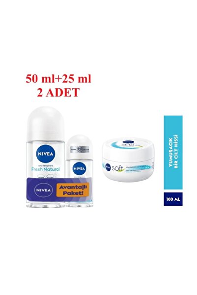 NIVEA Kadın Roll-on Deodorant Fresh Natural ve Soft Canlandırıcı Nemlendirici...
