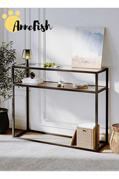 AnneFish طاولة وحدة تحكم 100*34.5*80 سم، مكونة من طبقتين، وسطح زجاجي مقسّى، و...