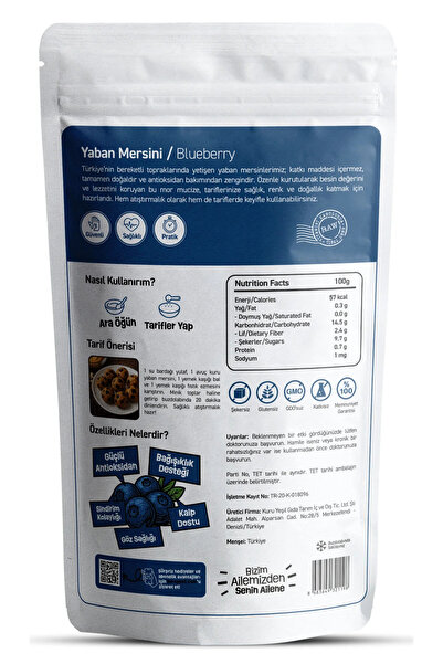 Kuru Yeşil Yaban Mersini Kurusu – 100 Gr – Elma Suyu ile Tatlandırılmış – Katkısız – Doğal Kurutulmuş Meyve
