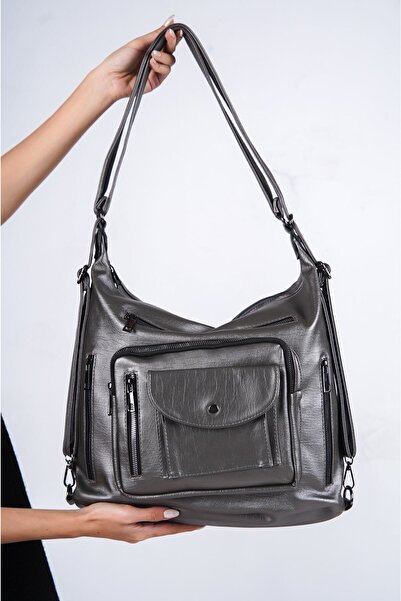 Solo Bag Women's Soft Leather Silver Handbag and Backpack