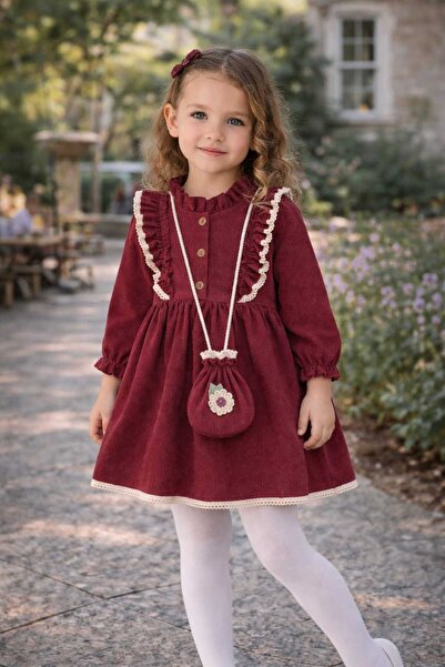 Nehirim Kids Kız Çocuk Çantalı Ve Dantelli Uzun Kollu Kışlık Salopet Bayramlı...