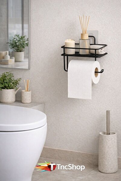 TncPatiShop حامل ورق التواليت الأسود القوي اللاصق مع قطع غيار، ملحق حامل ورق ...