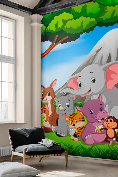 dreamwall Sevimli Hayvanlar Çocuk Odası Duvar Kağıdı - Duvar Kumaşı - En x Boy