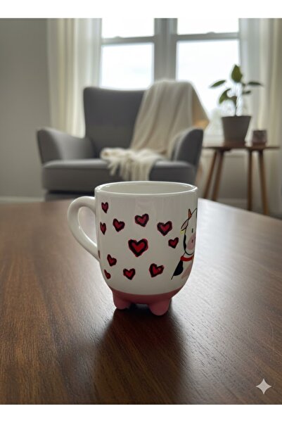 PALTO TASARIM Cow Mug 06 Handmade 3D Cream Glossy Mug - Handmade Ceramic Mug