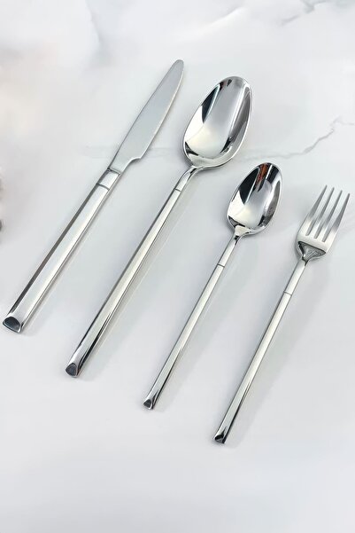 Chavin طقم ملعقة وشوكة طعام أنيقة من الفولاذ الرمادي - 24 قطعة، 6 أشخاص، Cin7...
