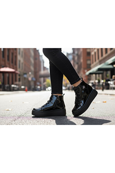 starlike Дамски черни лачени ботуши T7022