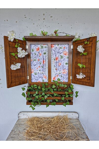 buraxe El yapımı nostaljik ahşap panjurlu pencere, 18 mm ,100×70cm ,duvar dekoru