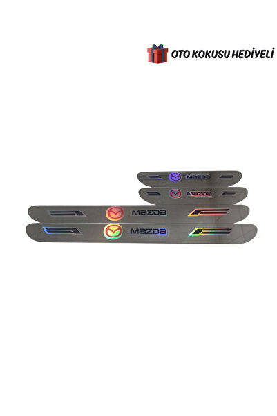 Autowise Mazda Hologram Logolu Araca Özel Marka Logolu Aynalı Kapı Eşiği Koru...