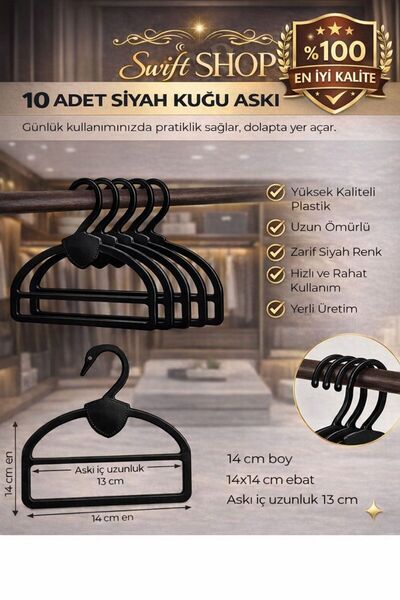 Swift Shop Şal Eşarp Askısı Premium Kaliteli Askı (10) Adet SİYAH Kuğu Dolap ...